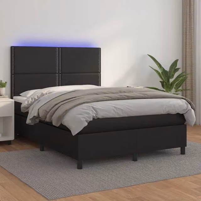 Letto a molle con materasso vidaXL in similpelle nero con illuminazione LED e porta USB L/P/H: 140 x 200 cm
