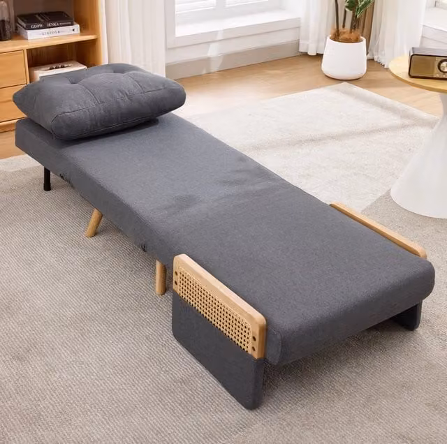 Poltrona letto 3 in 1 pieghevole con schienale regolabile a 5 posizioni; effetto lino grigio