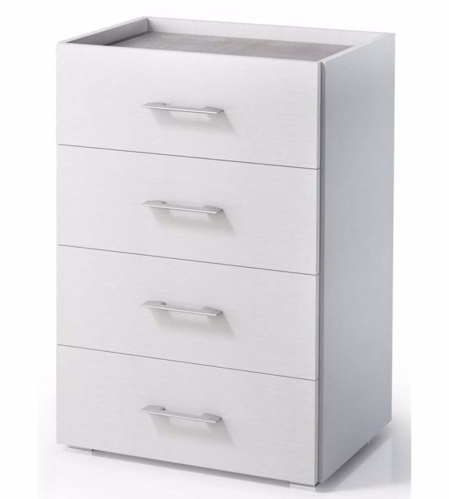 Cassettiera Terraneo con 4 cassetti bianca e piano effetto cemento L: 60 cm, P: 41 cm, H: 87 cm