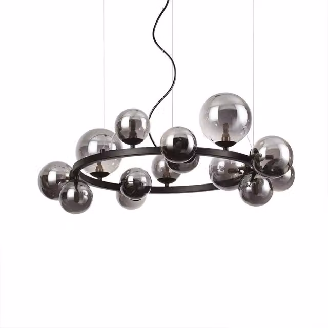 Sospensione Moderna Ideal Lux Perlage Tonda in Metallo e Vetro con 11 Luci G9, Colore Nero e Oro, Altezza Regolabile – 2