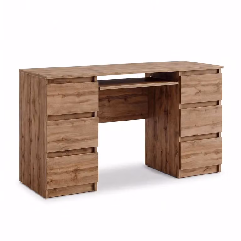 Scrivania CUBA Rovere Wotan – Scrivania Porta PC con 6 Cassetti e Ripiano Tastiera Estraibile, L130 x H78 x P50 cm