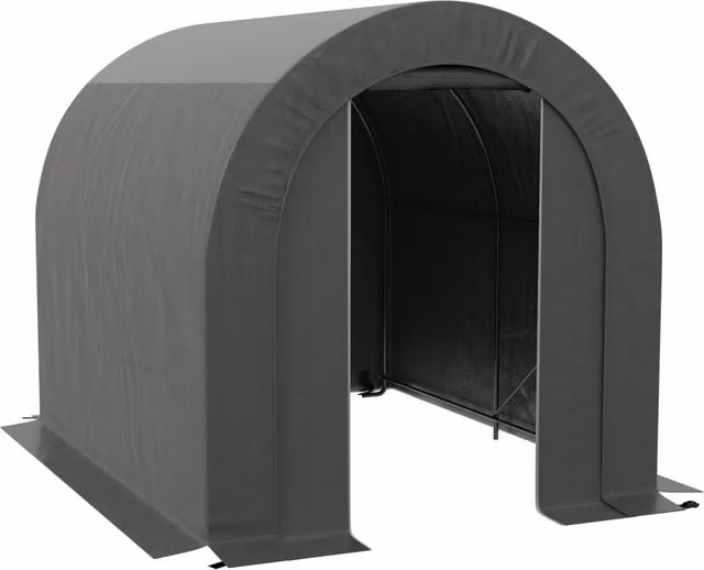 Casetta da giardino deposito 239 x 180 x 190 cm protezione pioggia accesso con zip contemporanea essenziale in polietilene grigio scuro 21_0005425