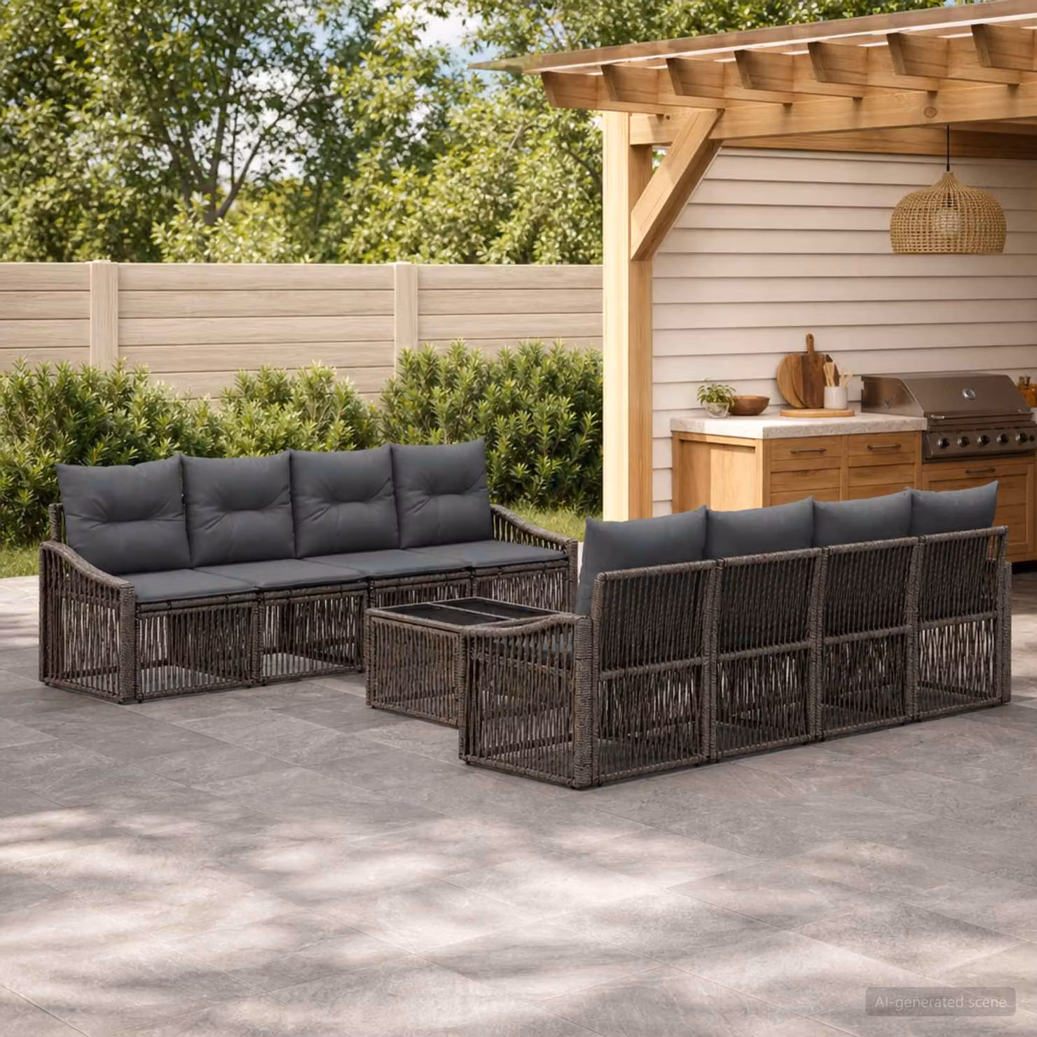 Set Divano da Giardino vidaXL 9 pz in Polyrattan Grigio con Cuscini e Tavolino