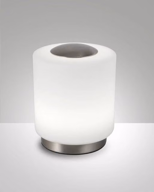Lampada da tavolo Simi Fabas in metallo argento e vetro bianco con LED integrato 8W 3000K dimmerabile touch