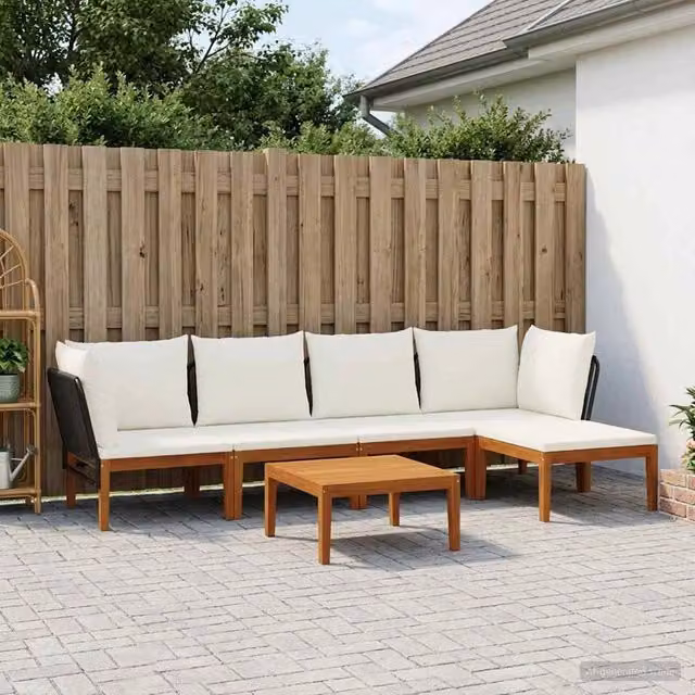 Set di 6 sedie moderne vidaXL in legno di acacia e corda bianca per giardino e terrazza
