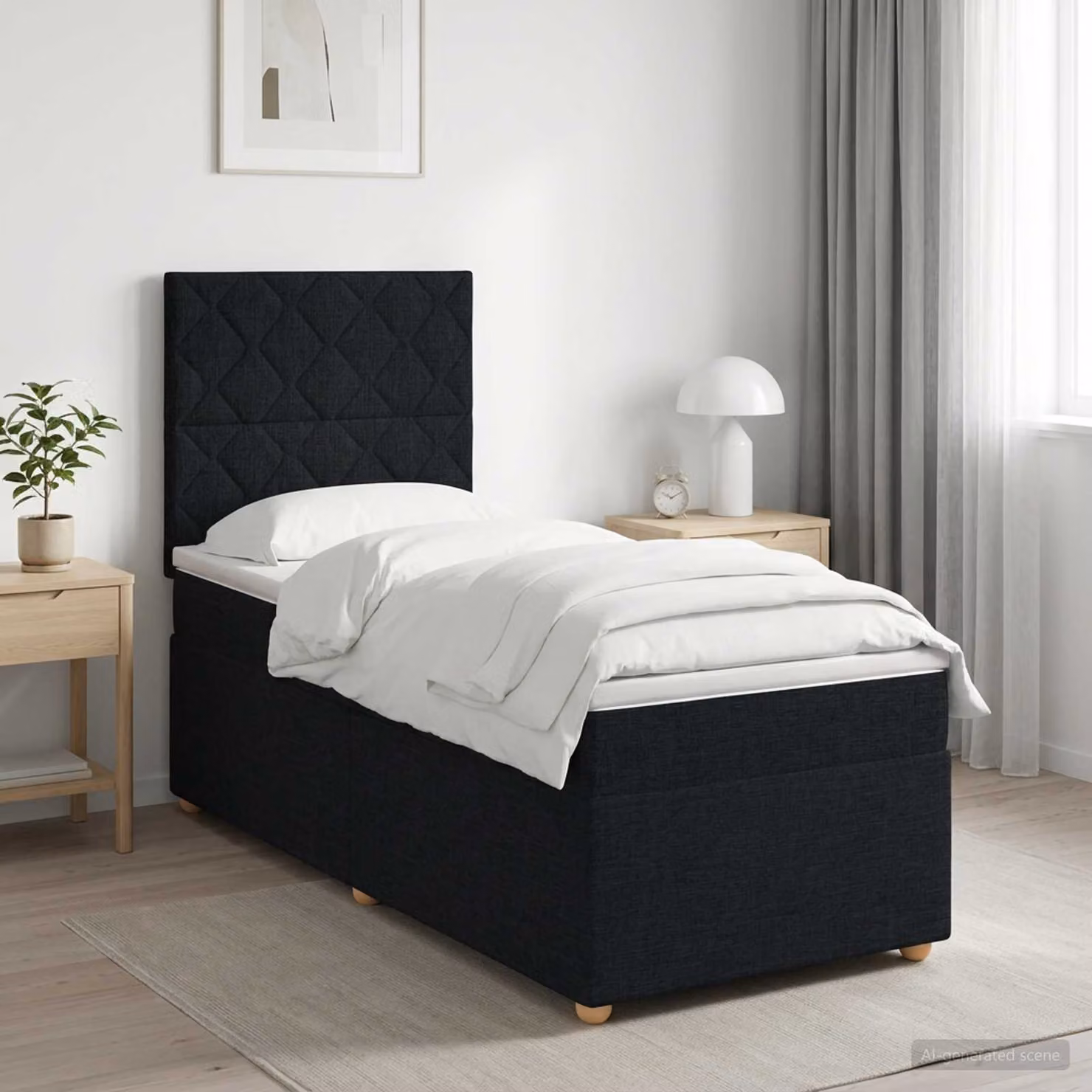 Letto box spring con materasso ibrido vidaXL in tessuto nero, L/P: 90 x 190 cm