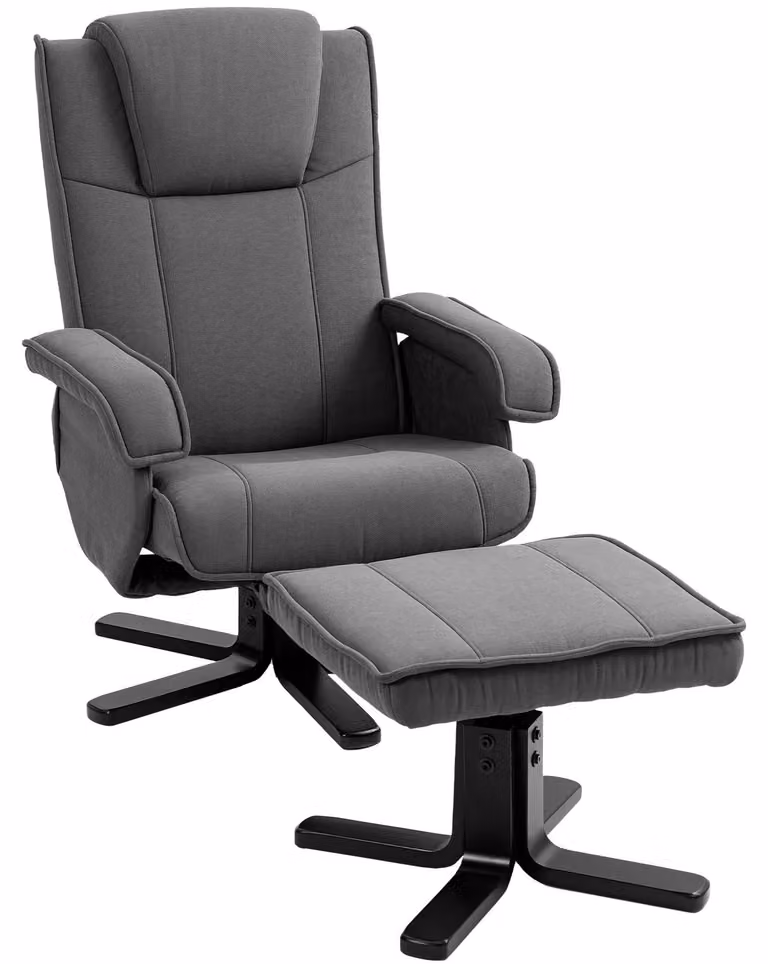 Poltrona reclinabile con poggiapiedi - Poltrona per la TV - Rotazione a 360° - Schienale regolabile - Funzione relax - Rivestita in velluto effetto seta - Poggiatesta - Grigio scuro