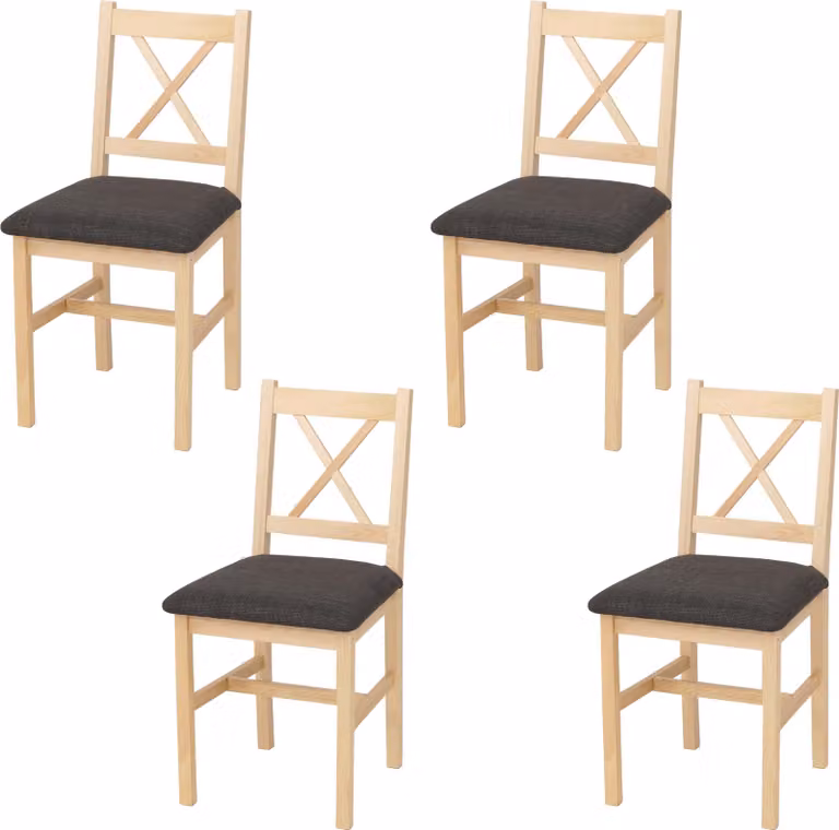 set di 4 sedie per sala da pranzo HWC-F77, poltrona sedia da cucina, legno massiccio tessuto casa di campagna ~ naturale, rivestimento nero