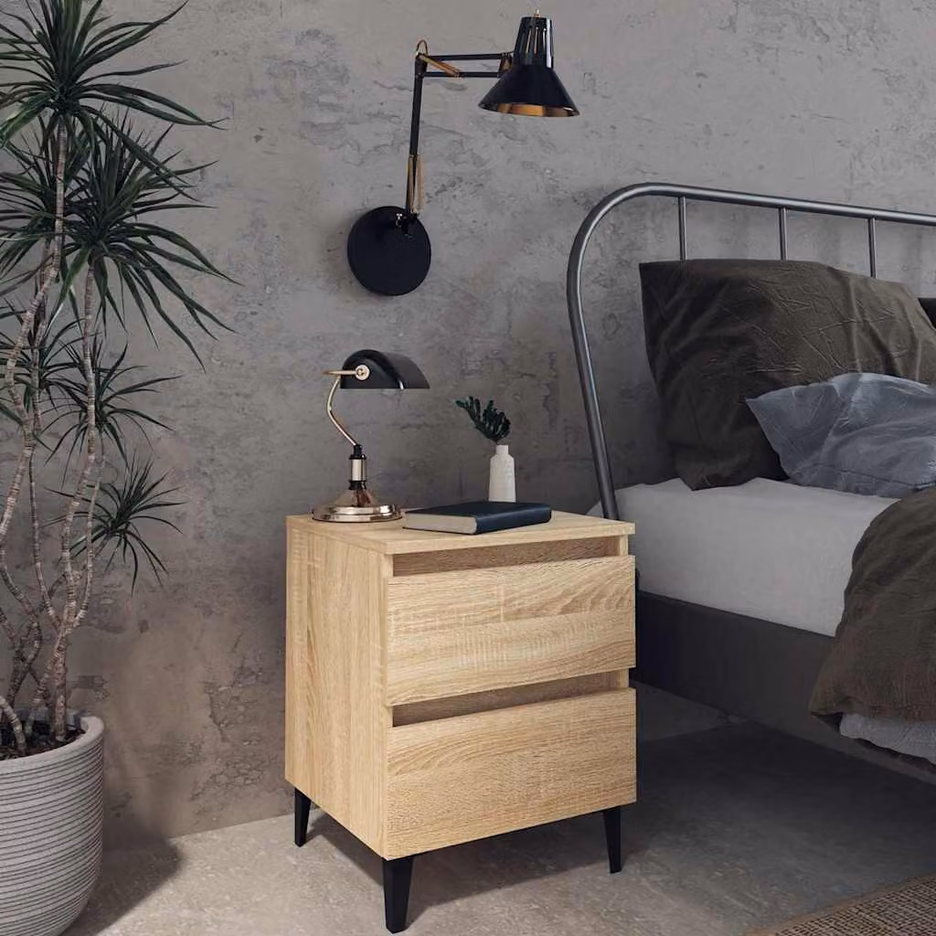 Comodino vidaXL in Rovere Sonoma e Legno Multistrato, Stile Industrial, L/P/H: 40 x 35 x 50 cm