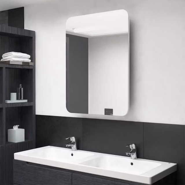 Armadietto da bagno VIDAXL con specchio e illuminazione LED, bianco lucido, L: 60 cm, P: 11 cm, H: 80 cm – 1