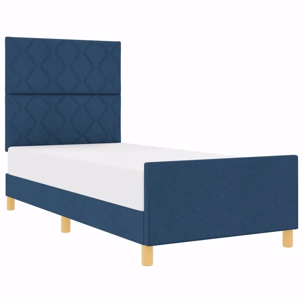 Letto matrimoniale con testiera imbottita blu vidaXL L: 200 cm, P: 100 cm, H: 128 cm in tessuto e legno – 2