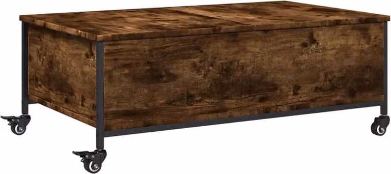 Tavolino con Ruote Rovere Fumo 91x55x34 cm in Legno Multistrato