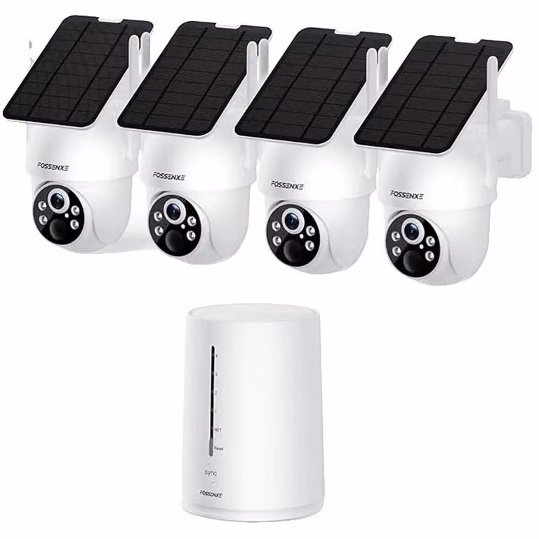 Telecamera di sicurezza, alimentata a energia solare, visione notturna a colori, set di 4 telecamere, standard NTSC