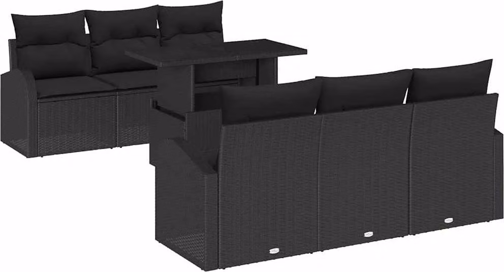 Set Divano da Giardino con cuscino 7 pcs Nero Poly Rattan