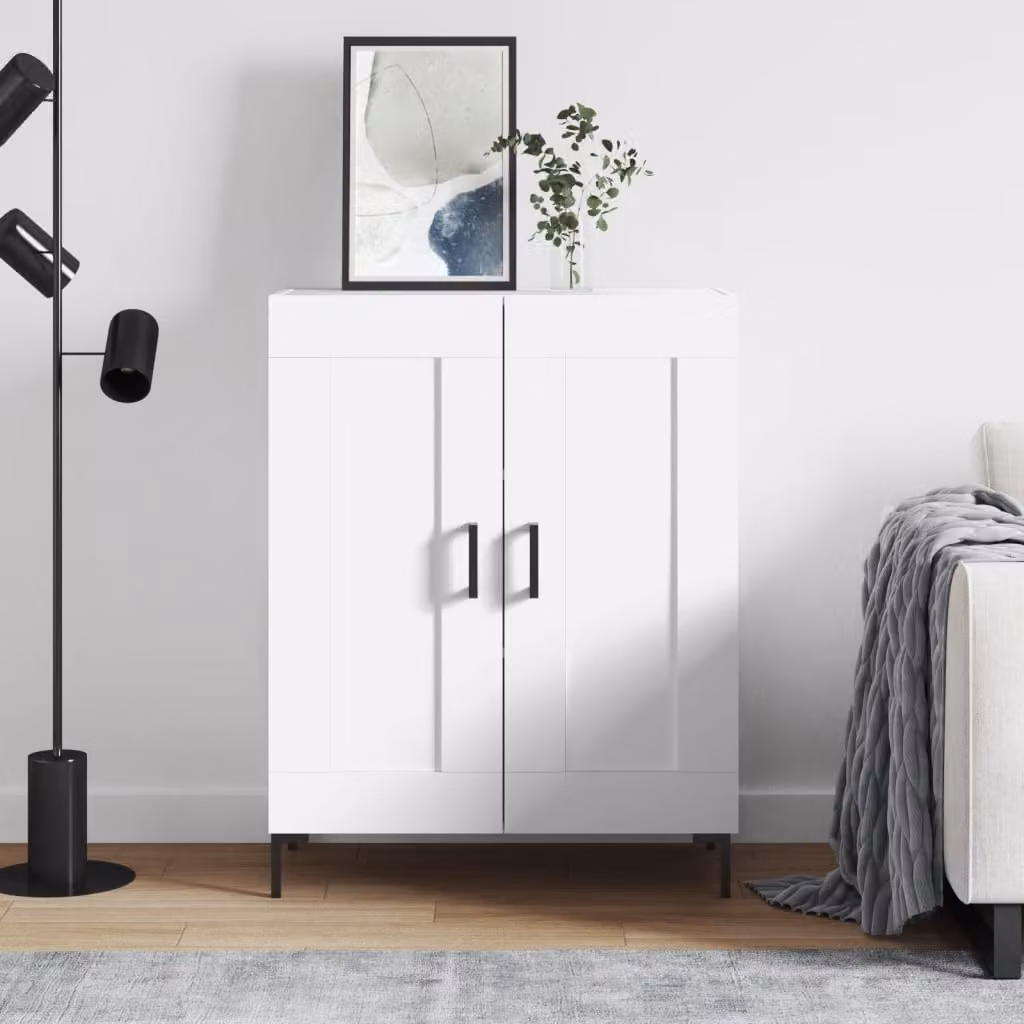 Credenza bianca vidaXL in legno e metallo per soggiorno o sala da pranzo L: 69,5 cm, P: 34 cm, H: 90 cm