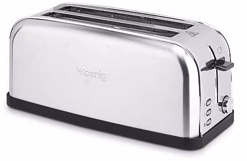 Tostapane H.Koenig TOAS28 in acciaio inossidabile, 1500 W, 2 fessure, 7 livelli di tostatura, funzione scongelamento e raccoglitore briciole, Argento