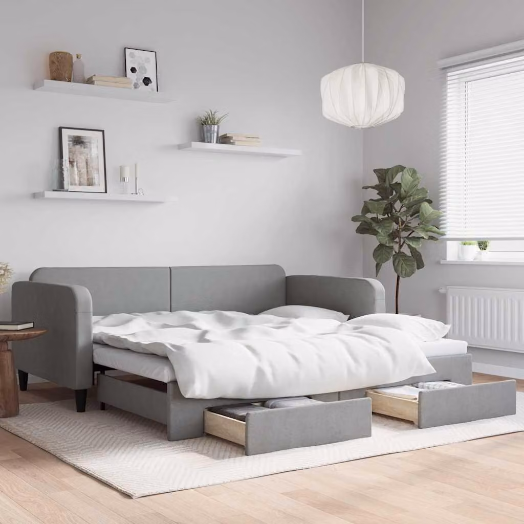 Maison Exclusive - Divano letto estraibile con cassetti, grigio chiaro, 100x190 cm, tessuto