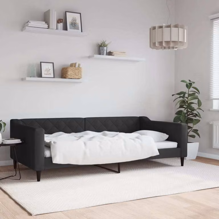 Maison Exclusive - Letto a giorno nero, 100x200 cm, rivestito in tessuto