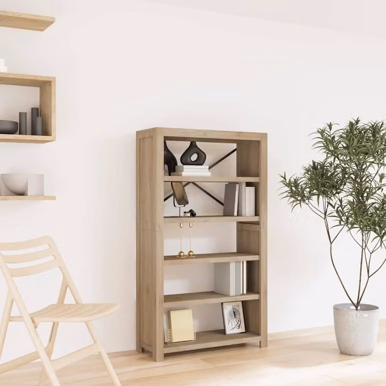 Libreria vidaXL a 5 Ripiani in Legno di Acacia e Metallo, Stile Rustico, Marrone, L 80 cm x P 30 cm x H 140 cm