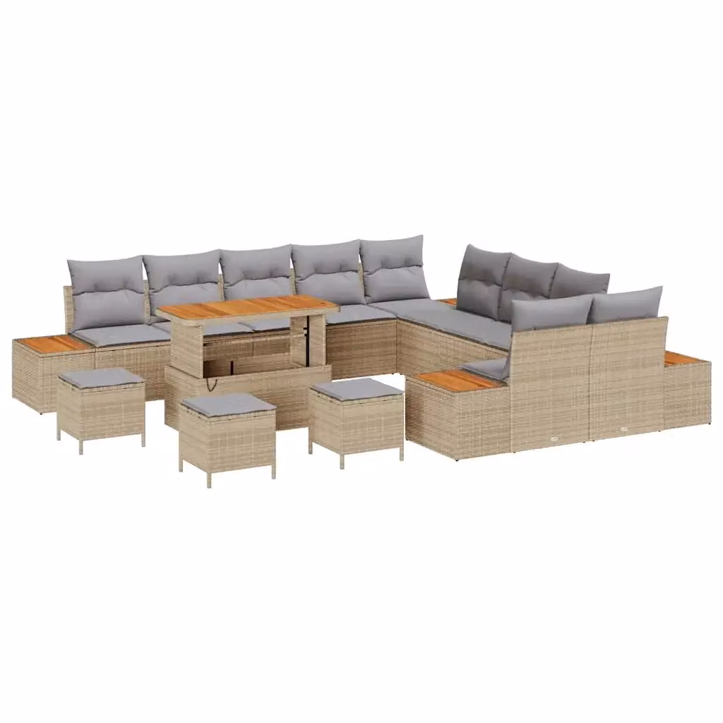 Set Divano da Giardino vidaXL a forma a U con 14 pezzi, colore Beige, con struttura in acciaio e cuscini inclusi – 2