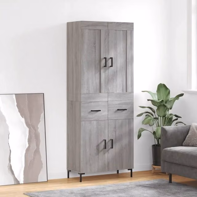 Credenza moderna vidaXL in legno e metallo grigia, sospesa, L: 69,5 cm, P: 34 cm, H: 180 cm