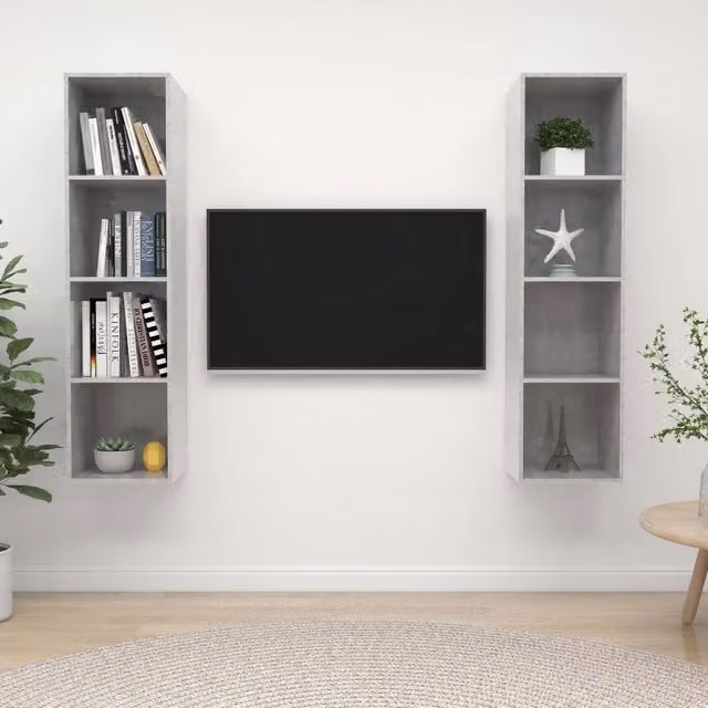 Set di 2 Mobili TV da Parete vidaXL in Legno Multistrato Grigio Cemento Moderno