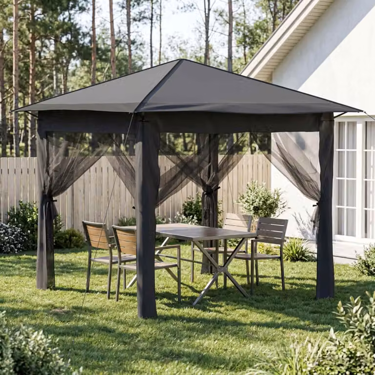 vidaXL Gazebo con 4 Pareti in Poliestere e Acciaio, Grigio chiaro e Antracite, L/P: 260 x 260 cm
