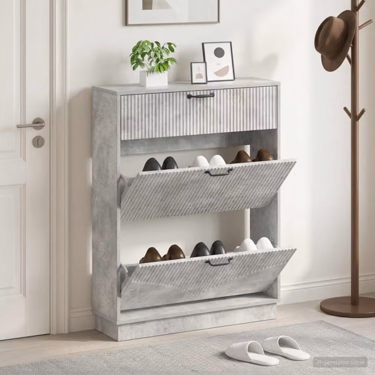 Mobile porta scarpe vidaXL HOORN moderno in metallo e MDF grigio e nero L: 78 cm, P: 24 cm, H: 100 cm