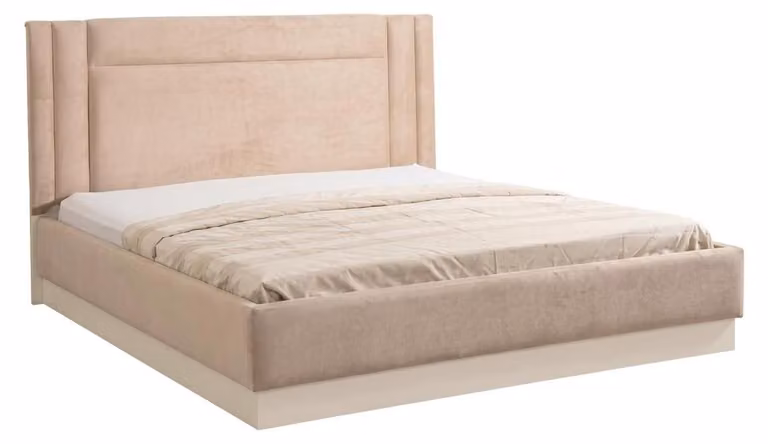 Letto matrimoniale beige con testiera moderna, di alta qualità
