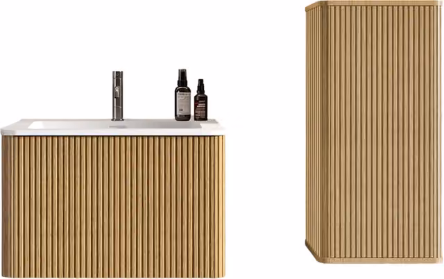 Mobile bagno Chicfurn con lavabo e colonna laterale in design moderno, rovere e bianco, larghezza: 60 cm