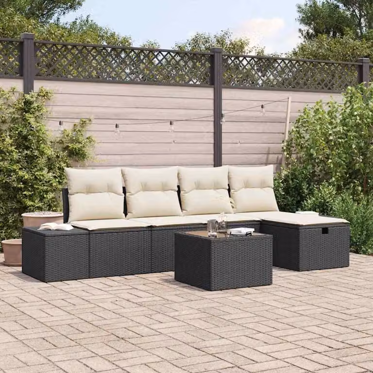 Maison Exclusive - Set da giardino composto da 6 pezzi, divano in rattan sintetico nero