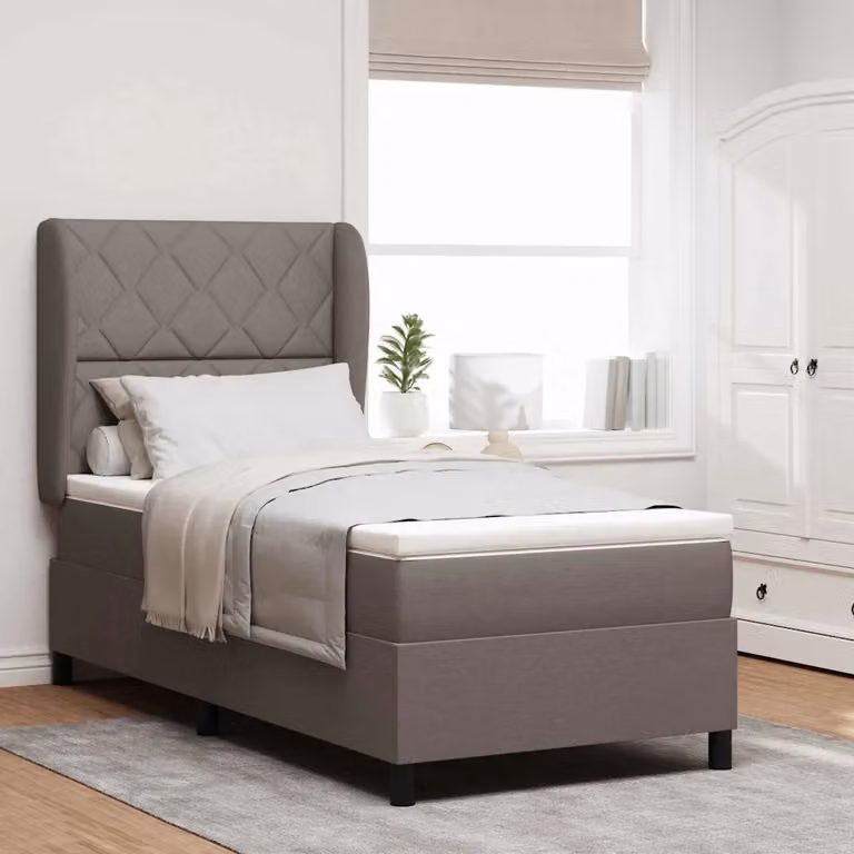 Letto a molle con testiera Talpa vidaXL in tessuto beige o grigio, L/P: 100 x 200 cm