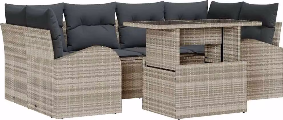 Set Divano da Giardino 7 pcs Grigio chiaro Poly Rattan