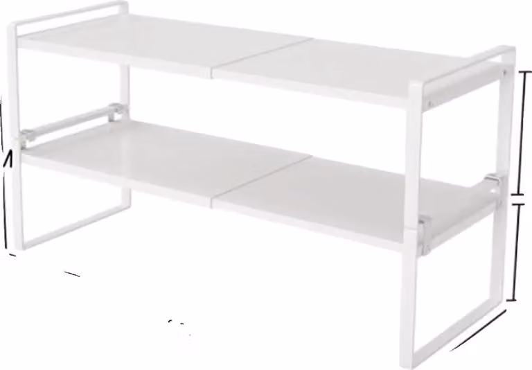 Organizzatore per armadietti da cucina, design impilabile, regolabile in altezza, BIANCO