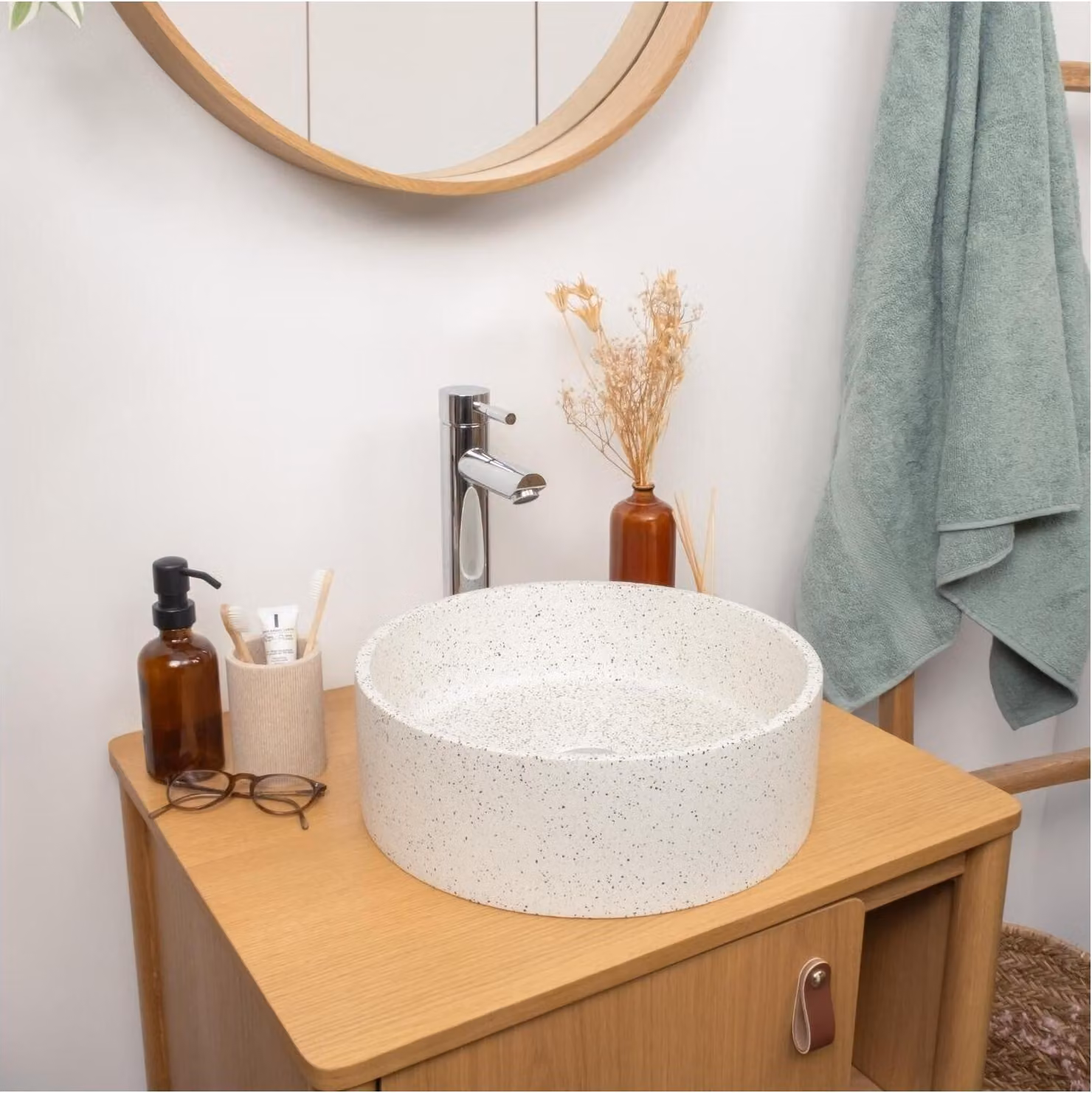 Lavabo da appoggio rotondo in terrazzo BILLY da 36 cm