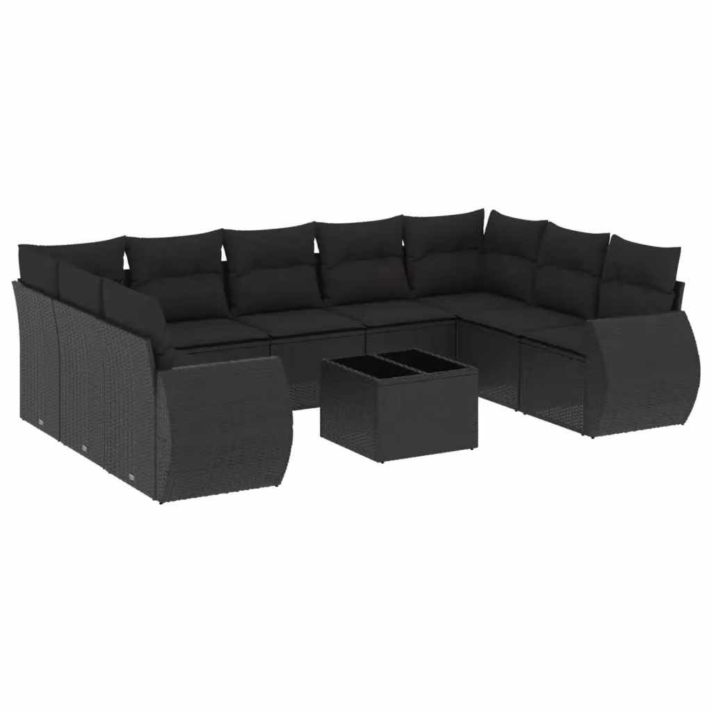 vidaXL Set Divani da Giardino 10pz a Forma a U con Cuscini e Tavolino, Polyrattan e Metallo, Nero – 2