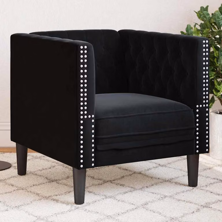 vidaXL Poltrona Chesterfield in Velluto Nero con Struttura in Legno Solido