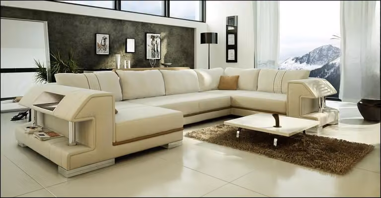 Ecksofa Sofa Couch Polster Designer Leder XXL U-Form Ledersofa Wohnlandschaft