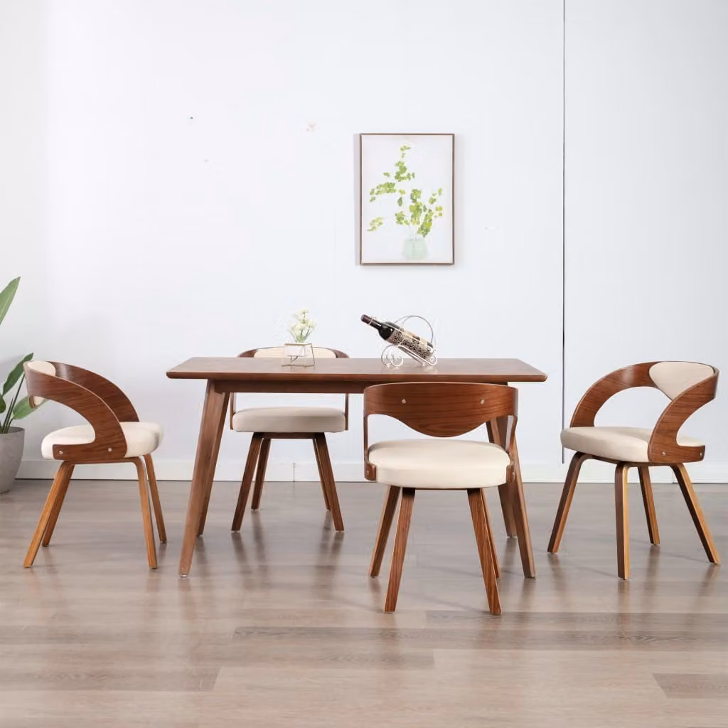 The Living Store Sedie da pranzo 4 pz. Legno curvo crema e Similcuoio