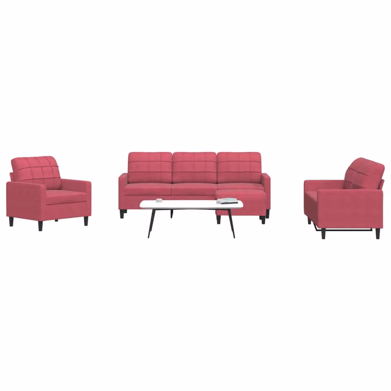 Set di divani moderno vidaXL in velluto rosso con pouf e cuscini
