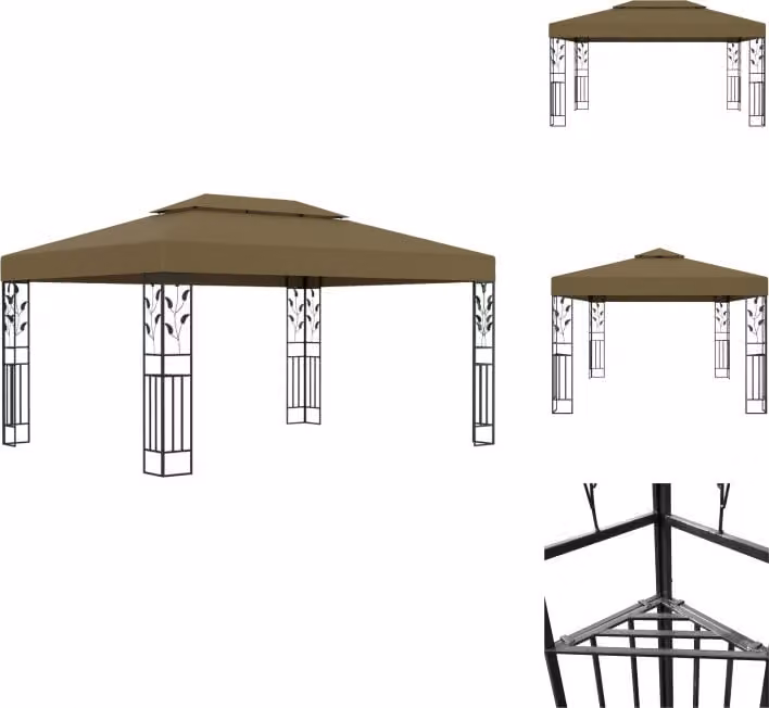vidaXL Padiglione con doppio tetto 3x4 m Taupe 180 g/m² - Padiglioni e tende per feste