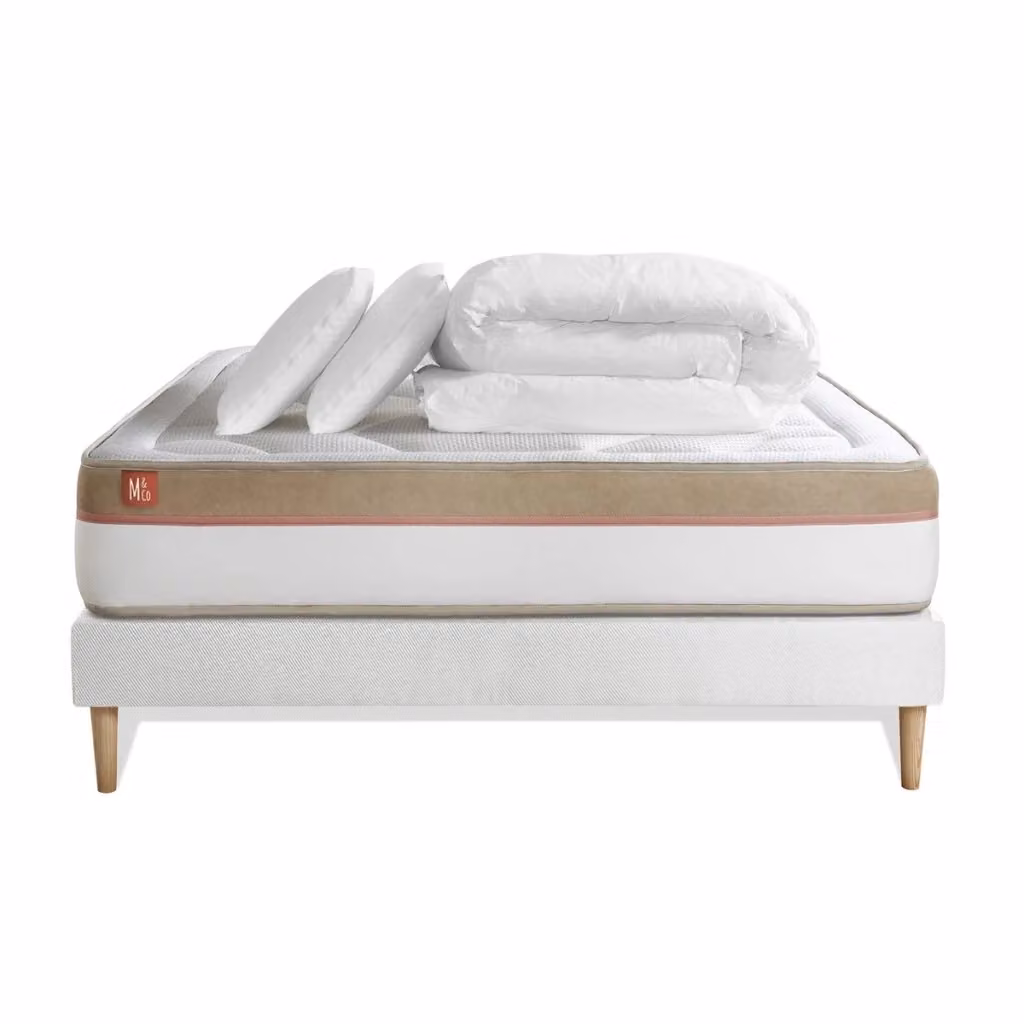 Pacchetto letto completo Le Cosy con materasso in foam, box spring con doghe, 2 cuscini e piumino, colore bianco, L/P: 180 x 200 cm – 2