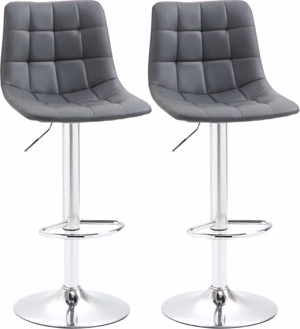 Set di 2 Sgabelli da Bar Moderni EasyComfort con Schienale, Poggiapiedi e Seduta Girevole a 360 Gradi, Altezza Regolabile, Grigio, L/P/H: 42 x 45 x 89-110 cm – 1
