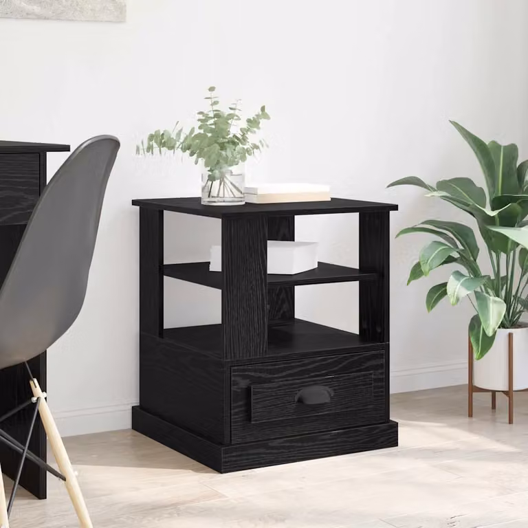 vidaXL Armadio da Notte Moderno in MDF Colore Rovere e Nero L/P/H: 50 x 50 x 60 cm