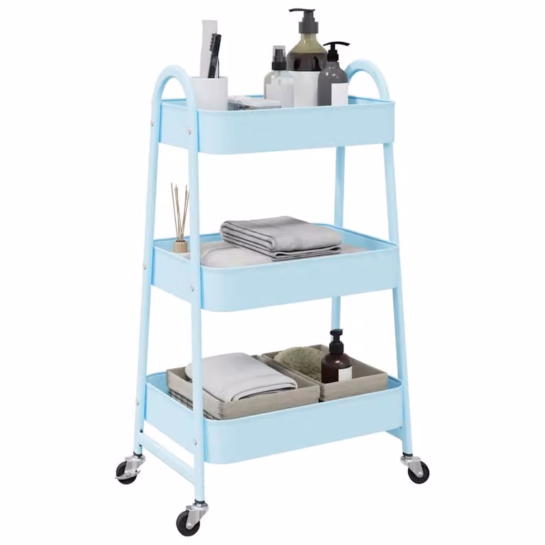 vidaXL Carrello Portaoggetti a 3 Ripiani in Acciaio, Blu, L 42 cm x P 41,5 cm x H 77 cm