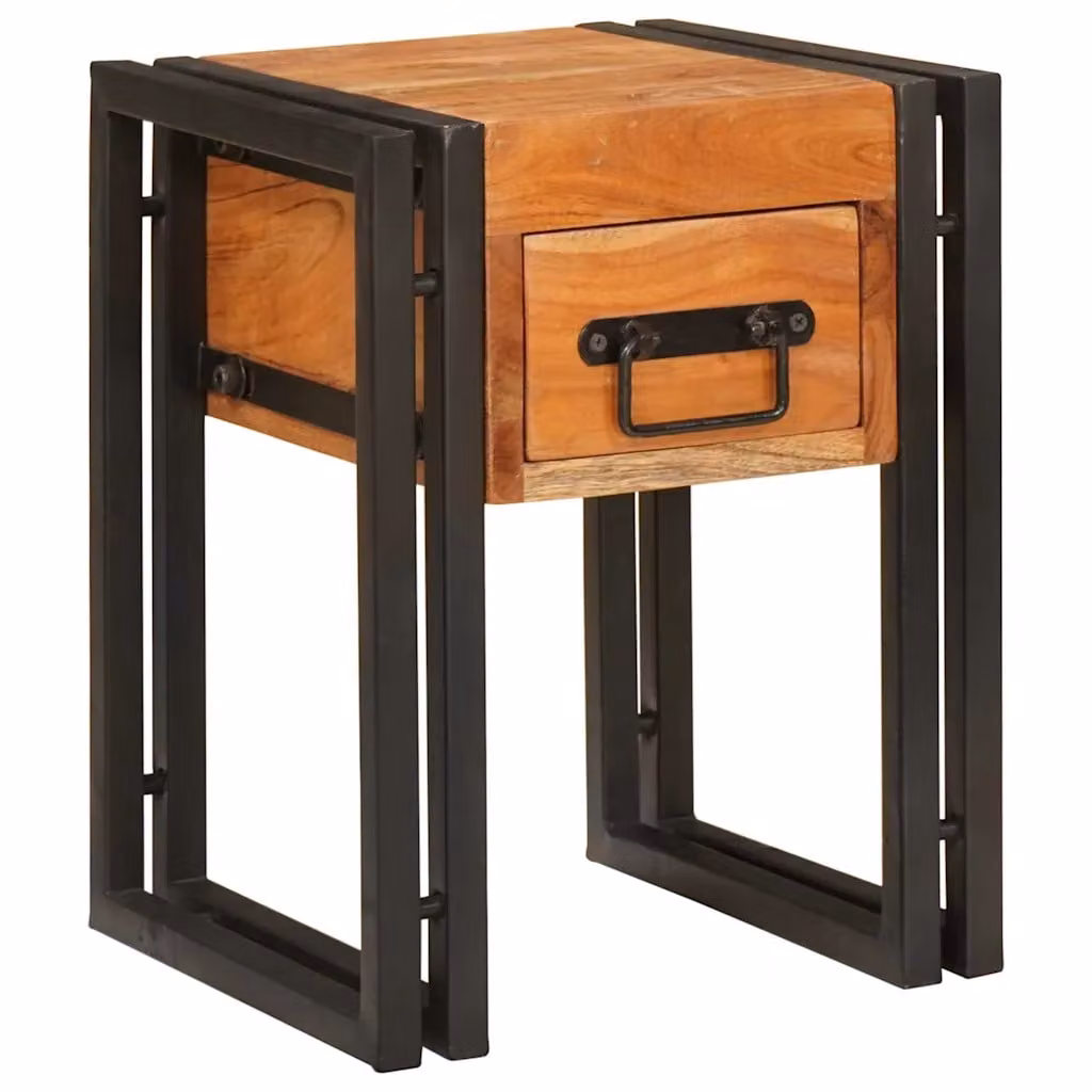 vidaXL Tavolino quadrato con cassetto in legno di acacia e metallo, L/P/H: 30 x 30 x 40 cm