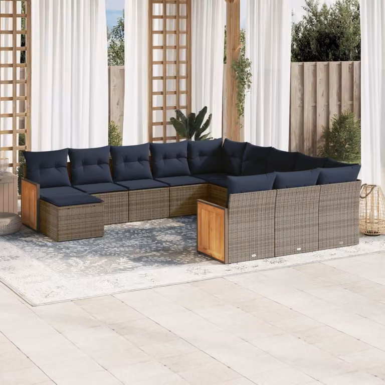 Maison Exclusive - Set da giardino 12 pezzi con cuscini, grigio, polyrattan