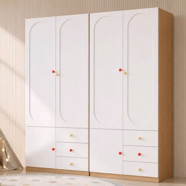 Set di 2 armadi guardaroba 80x50x200 cm con 3 cassetti e barra appendiabiti in MDF bianco