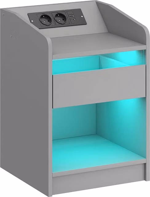 Comodino HOMCOM con LED RGB, USB, cassetto e telecomando, grigio, L 40 cm x P 40 cm x H 58 cm – 1