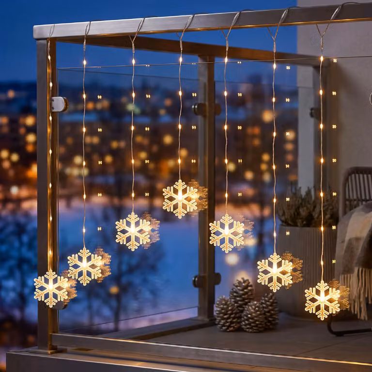Tenda luminosa a LED a forma di fiocco di neve, 120x70 cm, 47 LED, luce bianca calda